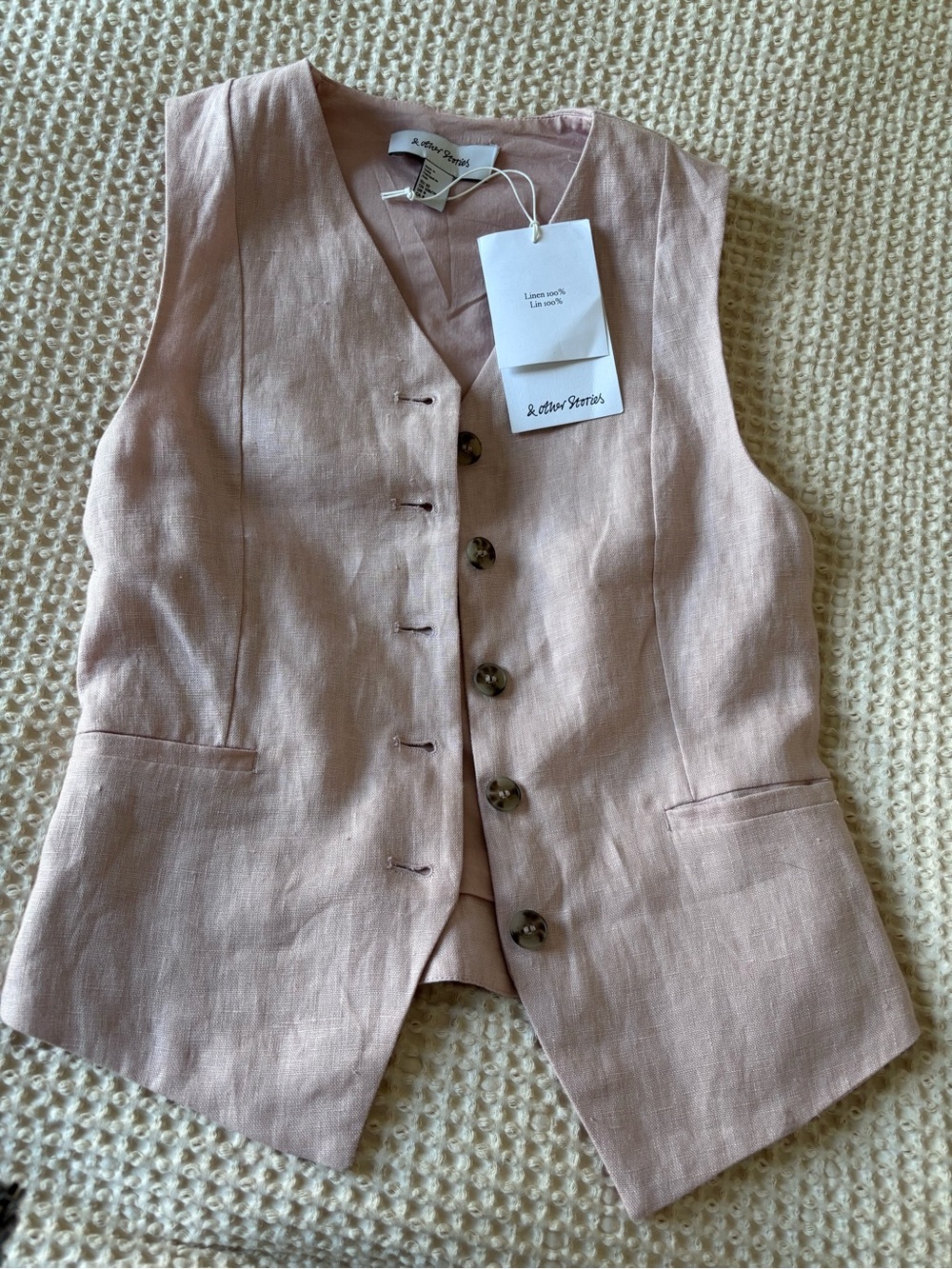 & Other Stories Dusty Blush Linen Button Vest - Picture 2 of 4